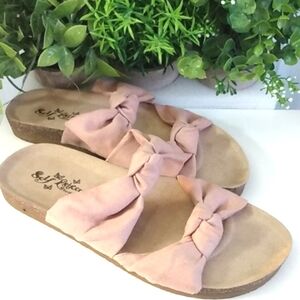 SELF ESTEEM BLUSH ROSE TWIST KNOT CORK WEDGE SANDALS SIZE 8 NWT